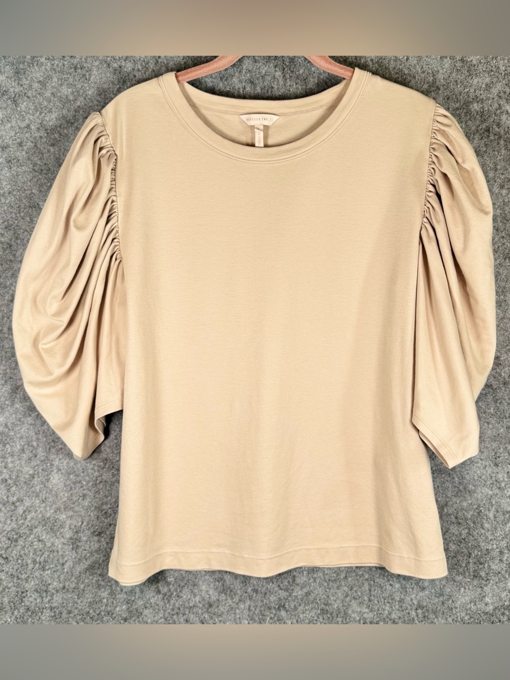 Rebecca Taylor Beige Pima Cotton Puff Sleeve Top - Size 8 (L).